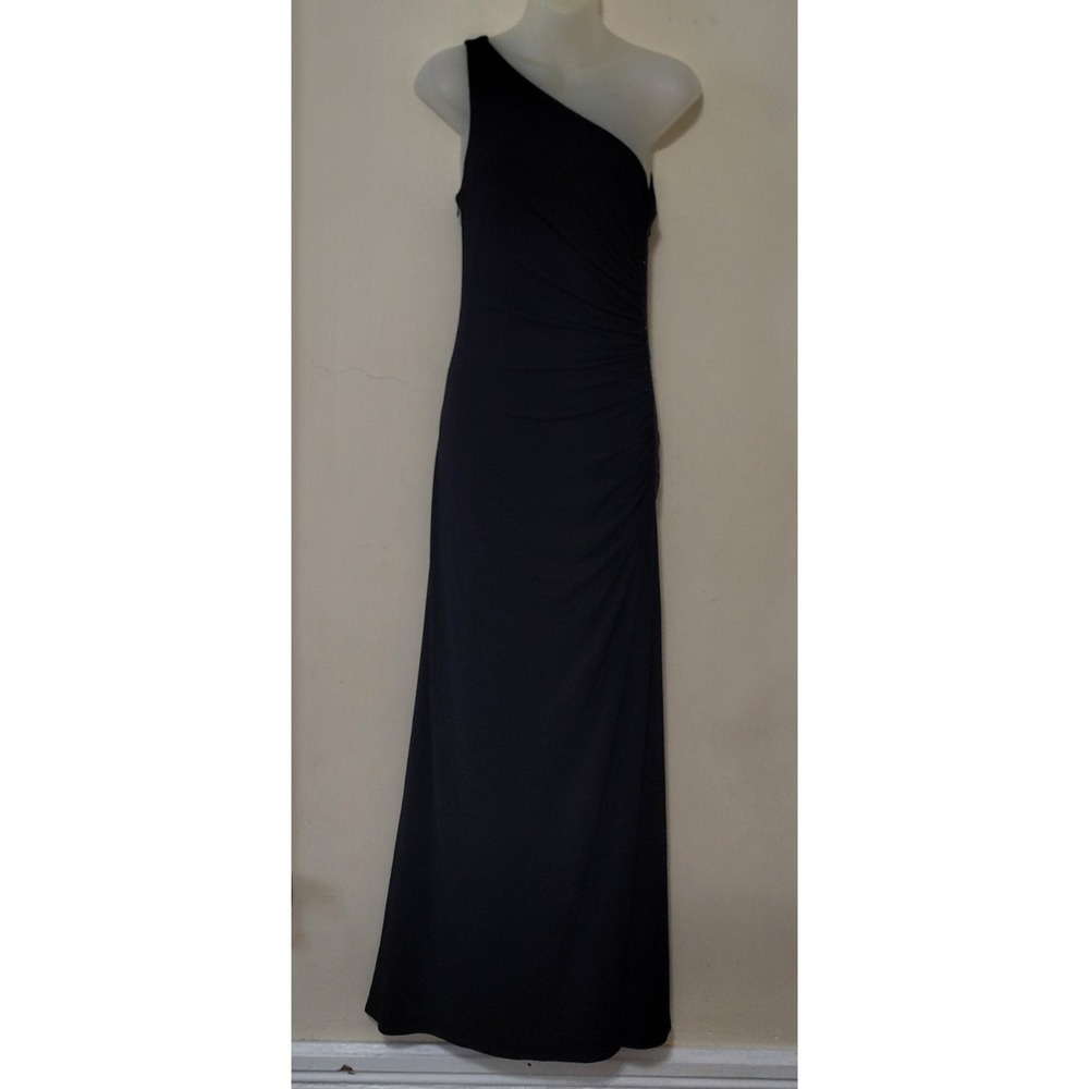 Laundry By Shelli Segal Formal Gown Size 6 Black Maxi Dress Sequins One Shoulder
